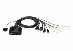 ATEN 2-Port USB 4K HDMI Cable KVM Switch with Remote Port Selector 