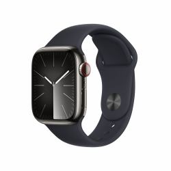 Apple Watch Series 9 GPS + Cellular 41mm Graphite Stainless Steel Case w/ Midnight Sport Band - S/M 