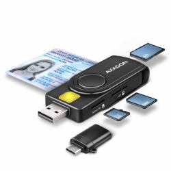 Axagon CRE-SMP2A USB Smart card & SD/microSD/SIM PocketReader smart card reader Indoor USB Type-A/USB Type-C Black 