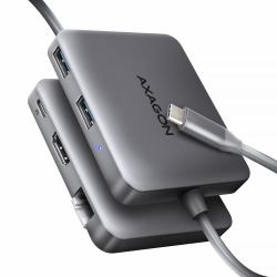 Axagon HMC-5HL USB 5Gbps hub, 2x USB-A, HDMI 4k/60Hz, RJ-45, PD 100W, 20cm USB-C cable 