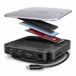 Axagon HMC-UFO USB-C Hub M.2 SATA/NVMe 1 Gbit/s Ethernet 384 kHz Audio Wired USB 3.2 Gen 2 [3.1 Gen 2] Type-C Black 