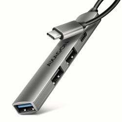 Axagon HUB USB HUE-STC, 4x USB ALU STRIP hub, 1x USB-A 5Gbps, 2x USB-A & 1x USB-C 480Mbps, kabel USB-C 12cm USB 3.2 Gen 1 [3.1 Gen 1] Type-C 5 Mbit/s Grey 