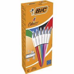 BIC 4 Colours Shine Black, Blue, Green, Red Clip-on retractable ballpoint pen Medium 12 pc[s] 