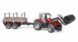 BRUDER Massey Ferguson + Frontloader and timber trailer 
