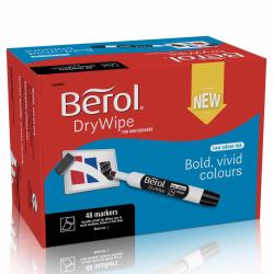 Berol Dry Wipe Whiteboard Marker Pens Black Chisel Tip Pack of 48
