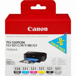 Canon PGI-550/CLI-551 PGBK/C/M/Y/BK/GY 6 Ink Cartridge Multipack 