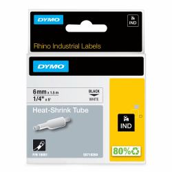 DYMO Rhino Industrial Heat-Shrink Cable Label Tubes | 6mm x 1.5m | Black Print on White | for Rhino Label Makers 