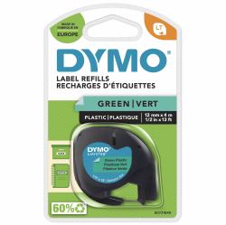 DYMO Branded LetraTag Plastic Labels | 12 mm x 4 m Roll | Black Print on Green Labels | MultipurposeSelf-Adhesive Labels for LetraTag Label Makers 