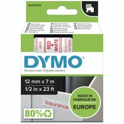 DYMO Authentic D1 Labels | Red Print on White Tape | 12 mm x 7 m | Self-Adhesive Labels for LabelManager Label Makers | Made in Europe 