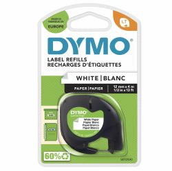 DYMO LetraTag Paper Labels | Authentic | 12 mm x 4 m Roll | Black Print on White | Self-Adhesive Multipurpose Labels for LetraTag Label Makers | Made in Europe 