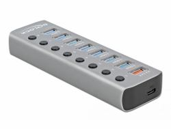 DeLOCK USB 5 Gbps Hub with 7 Ports + 1 Fast Charging Port + 1 USB-C PD 3.0 Port with Switch and Illumination 