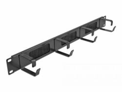 DeLOCK 19″ Cable Management Brush Strip with 4 hooks 1U black 