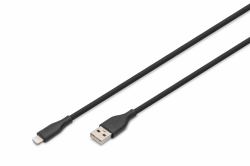 Digitus Lightning silicone connection cable, USB-A - Lightning 1m, black 
