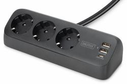 Digitus 3-WAY OFFICESOCKET STRIP BLACK - 2X USB-A 1X USB-C