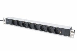 Digitus aluminum outlet strip, 8 safety outlets, 2 m supply safety plug 