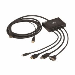 Eaton Tripp Lite B321-4X1-HDVC 4-Port Presentation Adapter, 4K 60 Hz [4:4:4] HDMI, DP, USB-C and 1080p VGA to HDMI, Built-In Cables 