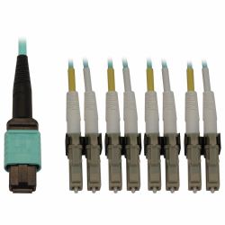 Eaton Tripp Lite N844X-03M-8L-P 40/100/400G Multimode 50/125 OM3 Fiber Optic Cable [12F MTP/MPO-PC to 4x Duplex LC/PC F/M], LSZH, Aqua, 3 m [9.8 ft.] 