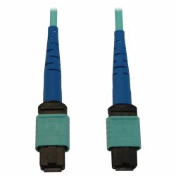 Eaton Tripp Lite N846B-03M-24-P 40/100/400G Multimode 50/125 OM3 Fiber Optic Cable [24F MTP/MPO-PC F/F], LSZH, Aqua, 3 m [9.8 ft.] 