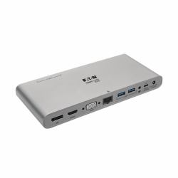 Eaton Tripp Lite U442-DOCK4-INT USB-C Dock, Triple Display - 4K HDMI/DisplayPort, VGA, USB 3.x [5Gbps], USB-A/C Hub Ports, GbE, 100W PD Charging, EU/UK Power Supply 