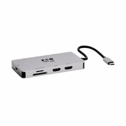 Eaton Tripp Lite U442-DOCK8G-GG USB-C Dock, Dual Display - 4K 60 Hz HDMI, USB 3.x [5Gbps] Hub Ports, GbE, Memory Card, 100W PD Charging, Gray 
