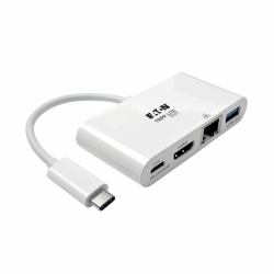Eaton Tripp Lite U444-06N-HGU-C USB-C Multiport Adapter - HDMI, USB 3.x [5Gbps] Hub Port, Gigabit Ethernet, 60W PD Charging, HDCP, White 