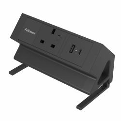 Fellowes Power Desk Type G Clamp Fit 1x230v 1xUSB-A 1x USB-C Socket 2m Cable Black - 100136980 power extension 1 AC outlet[s] Indoor 