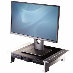 Fellowes Computer Monitor Stand with 5 Height Adjustments - Office Suites Monitor Riser with Storage Tray - Ergonomic Adjustable Monitor Stand for Computers - Max Weight 36KG/Max Size 28" - Graphite 