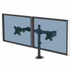 Fellowes Reflex Dual Monitor Arm - Dual Monitor Mount for 8KG 27 Inch Screens - Adjustable Monitor Desk Mount - Tilt 45° Pan 180° Rotation 360°, VESA 75 x 75/100 x 100 - Black 