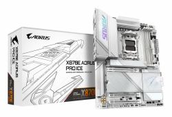 GIGABYTE X870E AORUS PRO ICE Motherboard - Supports AMD Ryzen 9000 CPUs, 16+2+2 Phases Digital VRM, up to 8000MHz DDR5 [OC], 3xPCIe 5.0 + 1xPCIe 4.0, Wi-Fi 7, 2.5GbE LAN, USB 4 
