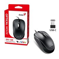 Genius Computer Technology Genius DX-120 Wired USB Type-C Plug and Play Mouse, 1200 DPI Optical Tracking, 3 Button with Scroll Wheel, Ambidextrous Design with 1.5m Cable, Black