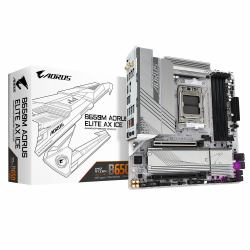 GIGABYTE B650M AORUS ELITE AX ICE Motherboard - AMD Ryzen 9000 Series CPUs, 12+2+2 Phases VRM, up to 8000MHz DDR5 [OC], 1xPCIe 5.0 + 1xPCIe 4.0 M.2, 2.5GbE LAN, WIFI 6E, USB 3.2 Gen 2x2 