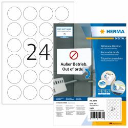 HERMA Removable labels A4 Ø 40 mm round white Movables/removable paper matt 2400 pcs. 