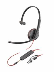 HP Poly Blackwire 3215 Monaural USB-C Headset +3.5mm Plug +USB-C/A Adapter [Bulk] 