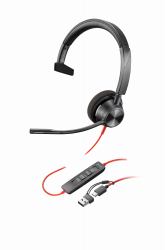 HP Poly Blackwire 3310 Microsoft Teams Certified Headset +USB-C/A Adapter TAA 