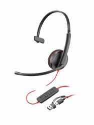 HP Poly Blackwire 3210 Monaural USB-C Black Headset +USB-C/A Adapter [Bulk] 