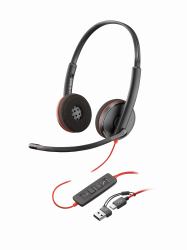 HP Poly Blackwire 3220 Stereo USB-C Headset +USB-C/A Adapter 