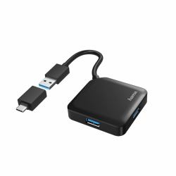 Hama USB Hub, 4 Ports, USB 3.2 Gen 1, 5 Gbit/s, incl. USB-C Adapter 