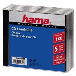 Hama CD Jewel Case Standard, Pack 5 C-shell case 1 discs Black, Transparent 
