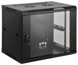 Intellinet 19" Network Cabinet - Wall Mount [Standard], 6U, 450mm Deep, Black, Assembled, Max 60kg, Suitable also for use on desk or floor, Usable Depth 350mm, Metal & Glass Door, Back Panel, Removeable Sides, Parts for wall install [eg screws/rawl plugs] not incl 