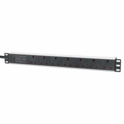 Intellinet 19" 1U PDU 7-way UK, Surge Protection, Rackmount, Power Distribution Unit, UK 3-pin outlets, 3m power cord, output 