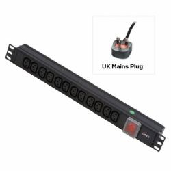Lindy 1U 12 Way IEC Sockets, Horizontal PDU with UK Mains Plug 