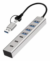 LogiLink USB 3.0 hub, 4x USB-A, 5 Gbit/s, 2-in-1 connection cable, silver 