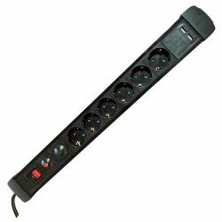 M-Cab SOCKET STRIP 6S PVC 1.5M 2U BK - SURGE AND OVERLOAD PROTECTION