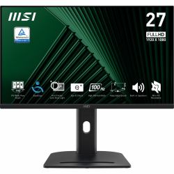 MSI PRO MP275PG 27 Inch Monitor, FHD [1920 x 1080], 100Hz, IPS, 1ms, 1x HDMI 1.4b, 1x DP 1.2a output, 1x D-Sub[VGA], Built-in Speakers, Anti-Glare, Anti-Flicker, Less Blue light, TÜV Certified, VESA, Kensington, 4-way adjustable stand, Black 