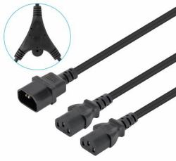 Manhattan Power Cord/Cable Y-Splitter, C14 Male to 2x C13 Female [kettle lead], Monitor to CPU, 1.8m, 10A, Black, Powers two devices from one PDU, Lead, Lifetime Warranty 
