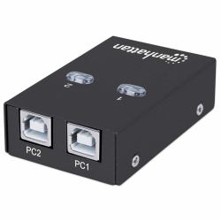 Manhattan USB-A Automatic Sharing Switch, 2x USB-B Ports, 480 Mbps [USB 2.0], Dual Control [Auto-Sensing or Manual], USB powered [no external power supply required], inc 1x 1.5m USB-A to USB-B cable 
