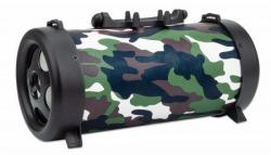 Manhattan Camouflage Bluetooth Speaker, Decent Sound Output [3W], 3 hour Playback time, FM Radio, Range 10m, microSD card reader [32GB], Aux 3.5mm connector, USB-A charging cable included, 1200mAH battery, Bluetooth v5, 3 Years Warranty 
