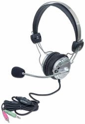 Manhattan Stereo Over-Ear Headset [3.5mm], Microphone Boom [padded], Adjustable Steel Headband, In-Line Volume Control, Ear Cushions, Std 2x 3.5mm stereo jack/plug for audio/mic use, cable 2.5m, 3 Year Warranty 