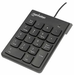 Manhattan Numeric Keypad, Wired, USB-A, 18 Full Size Keys, Black, Membrane Key Switches, Windows and Mac, Three Year Warranty 