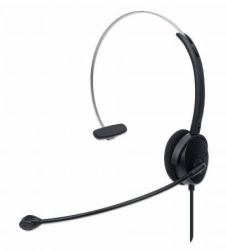 Manhattan Mono On-Ear Headset [USB], Microphone Boom [padded], Retail Box Packaging, Adjustable Headband, In-Line Volume Control, Ear Cushion, USB-A for both sound and mic use, cable 1.5m, Three Year Warranty 